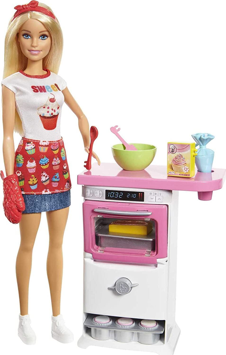 Set, Barbie by Mattel, Bakery Chef, Doll, Barbie Doll with Oven & Rising Food, For Girls