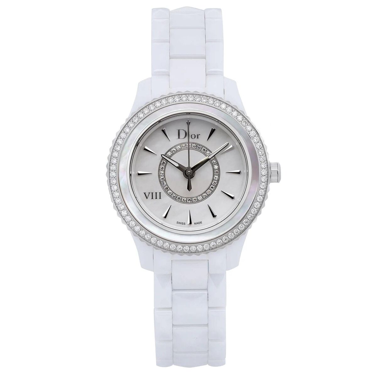 Christian Dior, VII, Quartz Ceramic Strap Watch, White, 33 mm, For Women