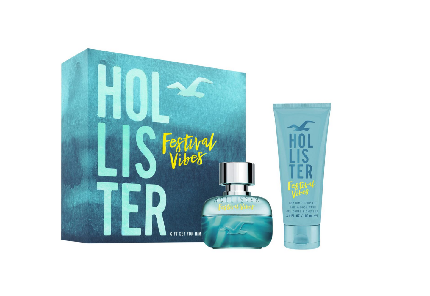 Festival Vibes Set Hollister: Festival Vibes, Shower Gel & Shampoo 2-In-1, 100 ml + Festival Vibes, Eau De Toilette, For Men, 50 ml