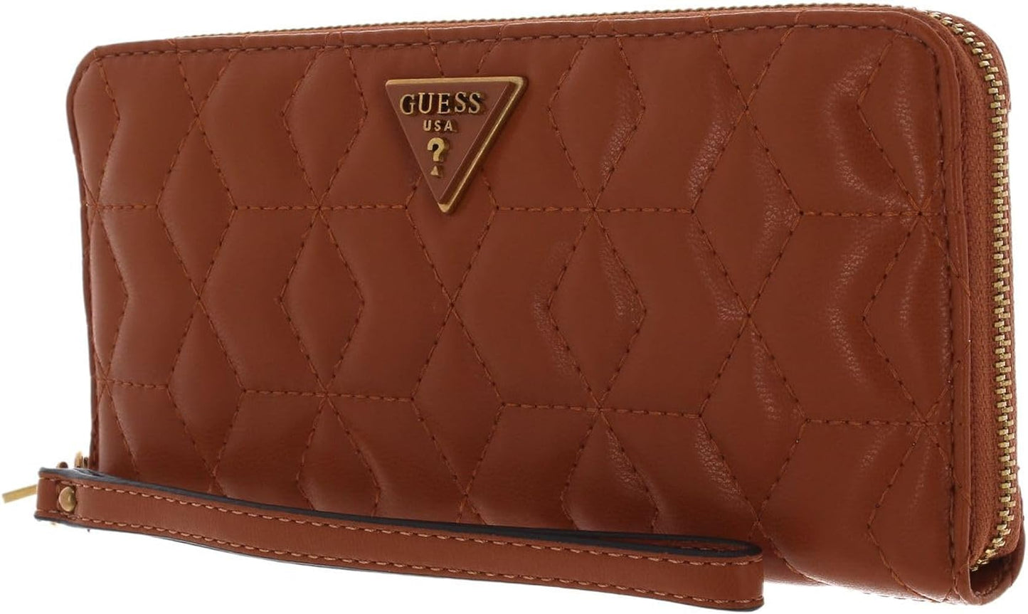 Guess, Elenia, Textile Wallet, SLG Large Zip, Cognac, For Women