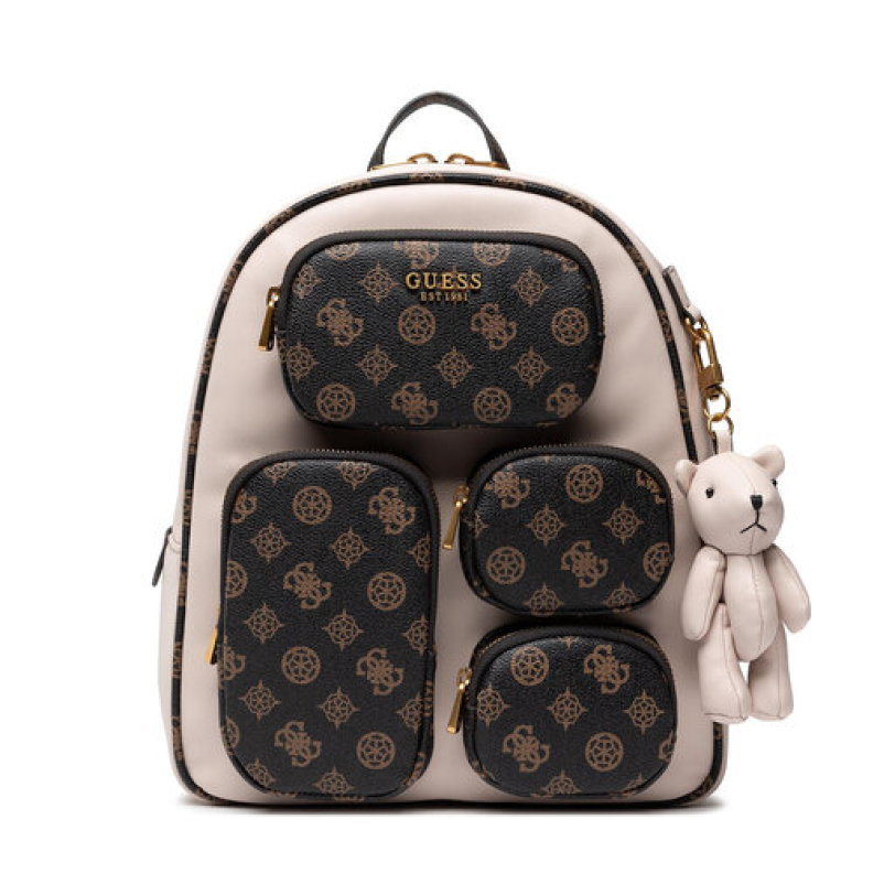 Guess, Utility, Synthetic Leather, Textile Backpack, Beige, For Women, 32 x 26 x 11 cm