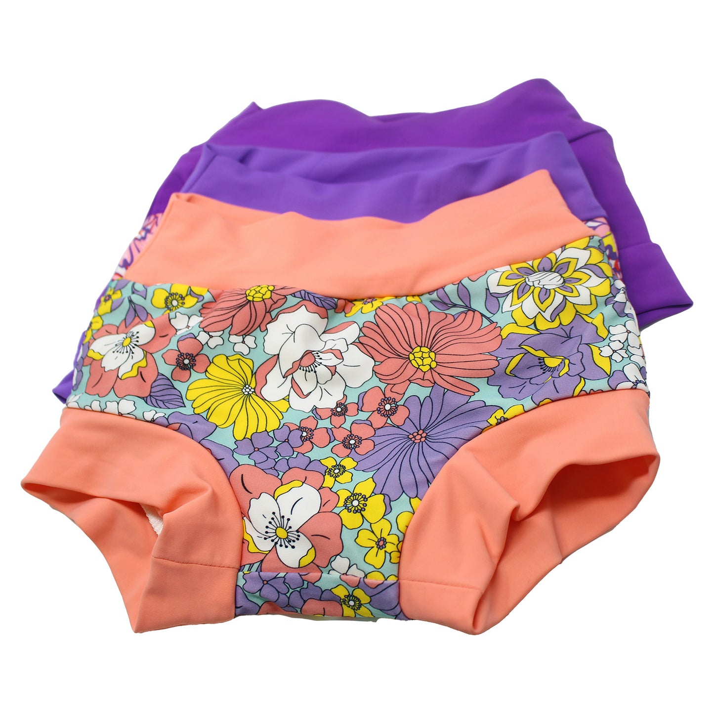 BIG ELEPHANT Reusable Baby Swim Diapers 12-24 Months Purple/Flowers (3 Pack)