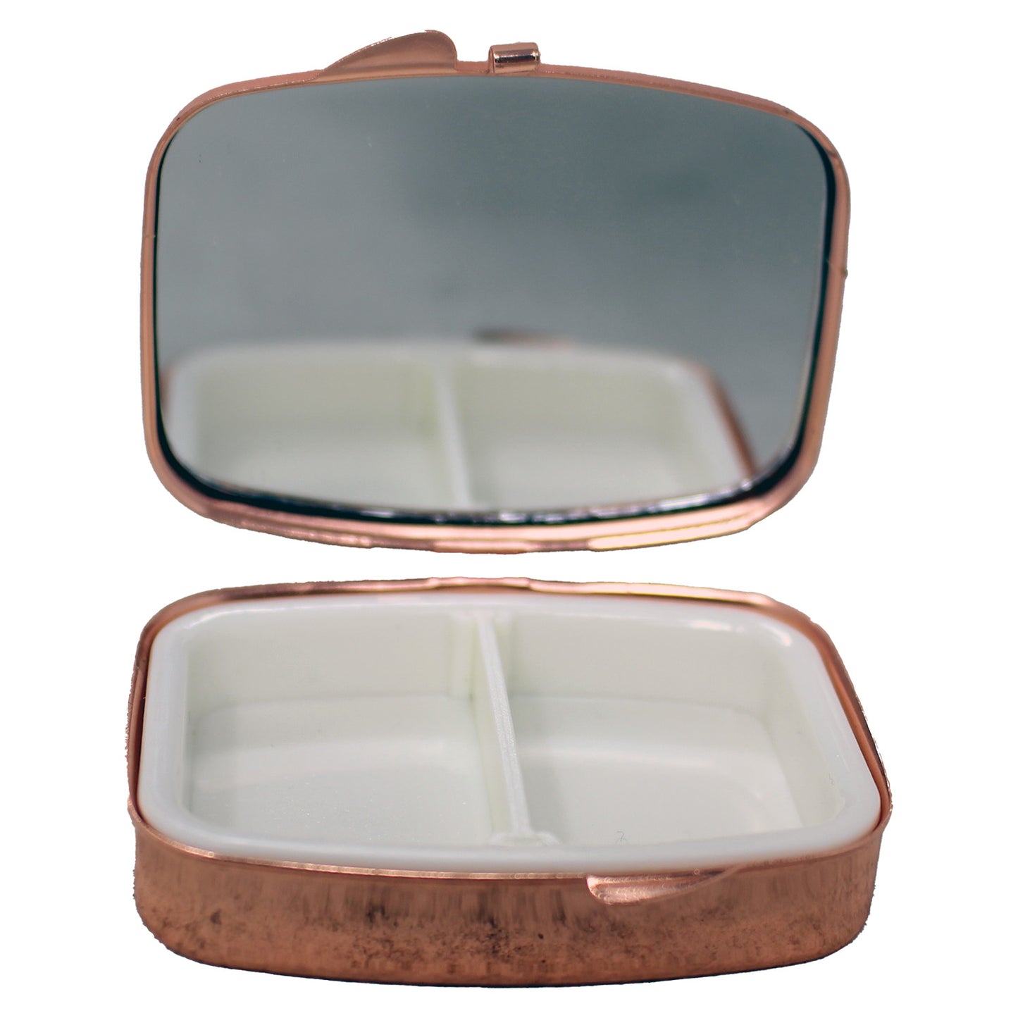 Dynippy 2 Compartment Pill Case with Mirror (Rose Gold-Moon Flower)