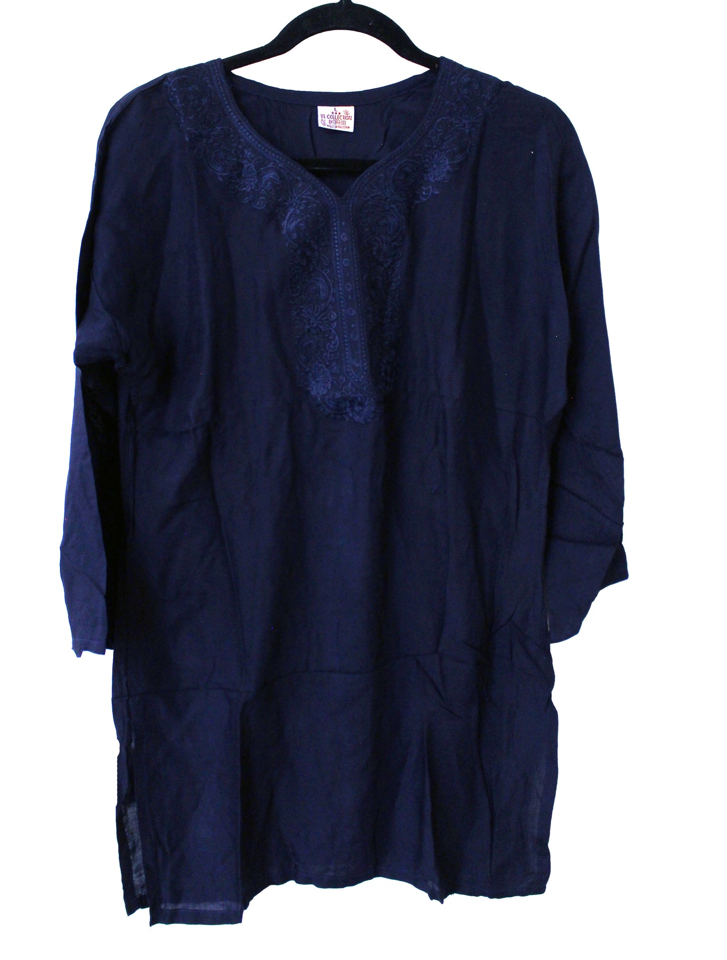 VL Collection Enterprises Embroidered Kurti Longsleeve Top Size Large(Dark Blue)