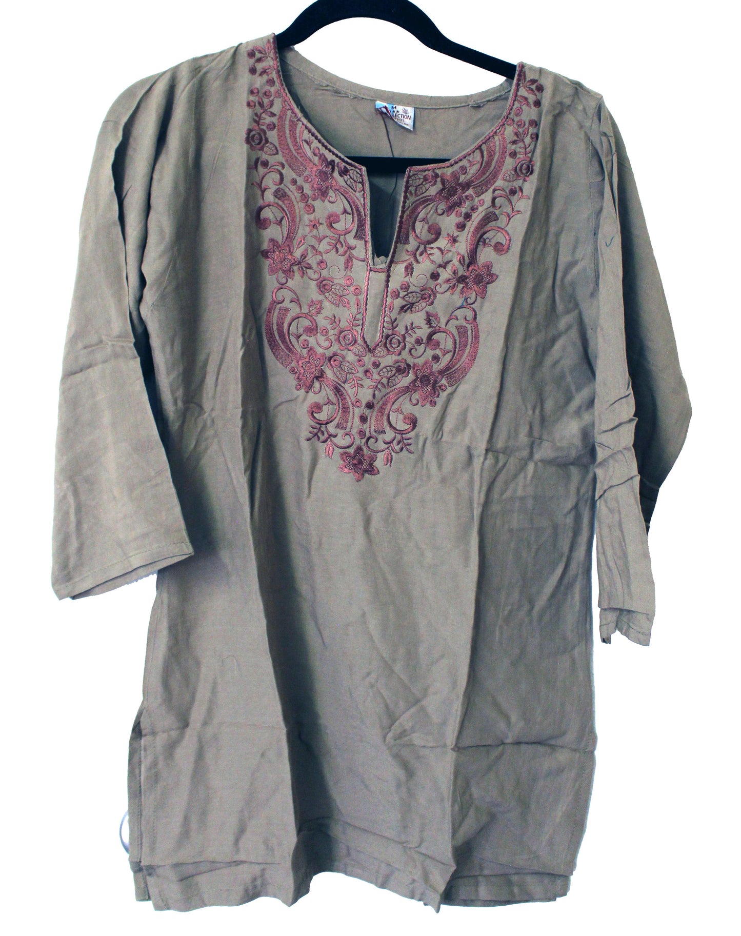 VL Collection Enterprises Embroidered Kurti Longsleeve Top Size Medium (Khaki)