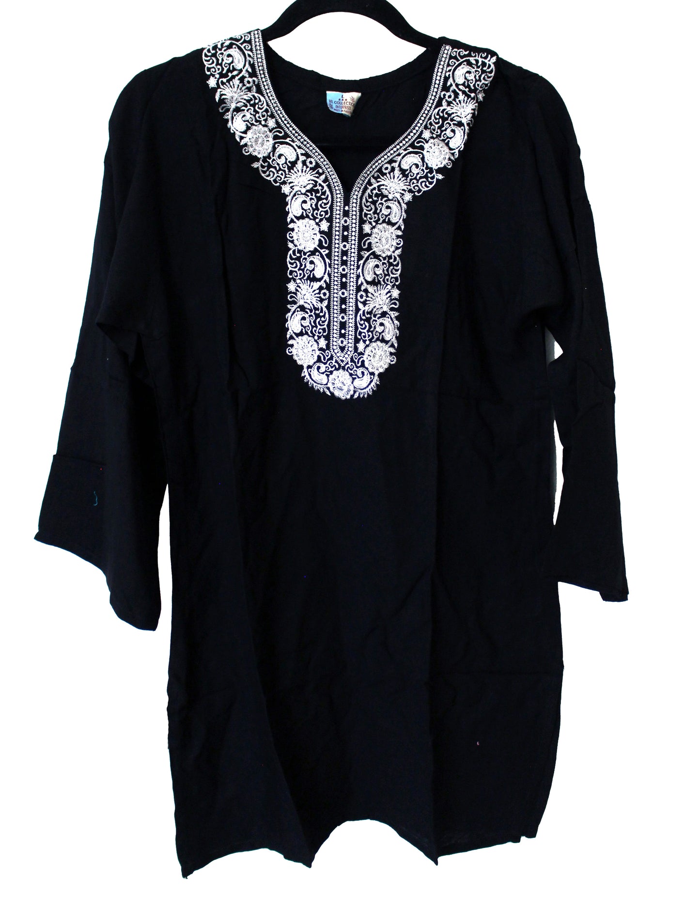 VL Collection Enterprises Embroidered Kurti Longsleeve Top Size Large (Black)