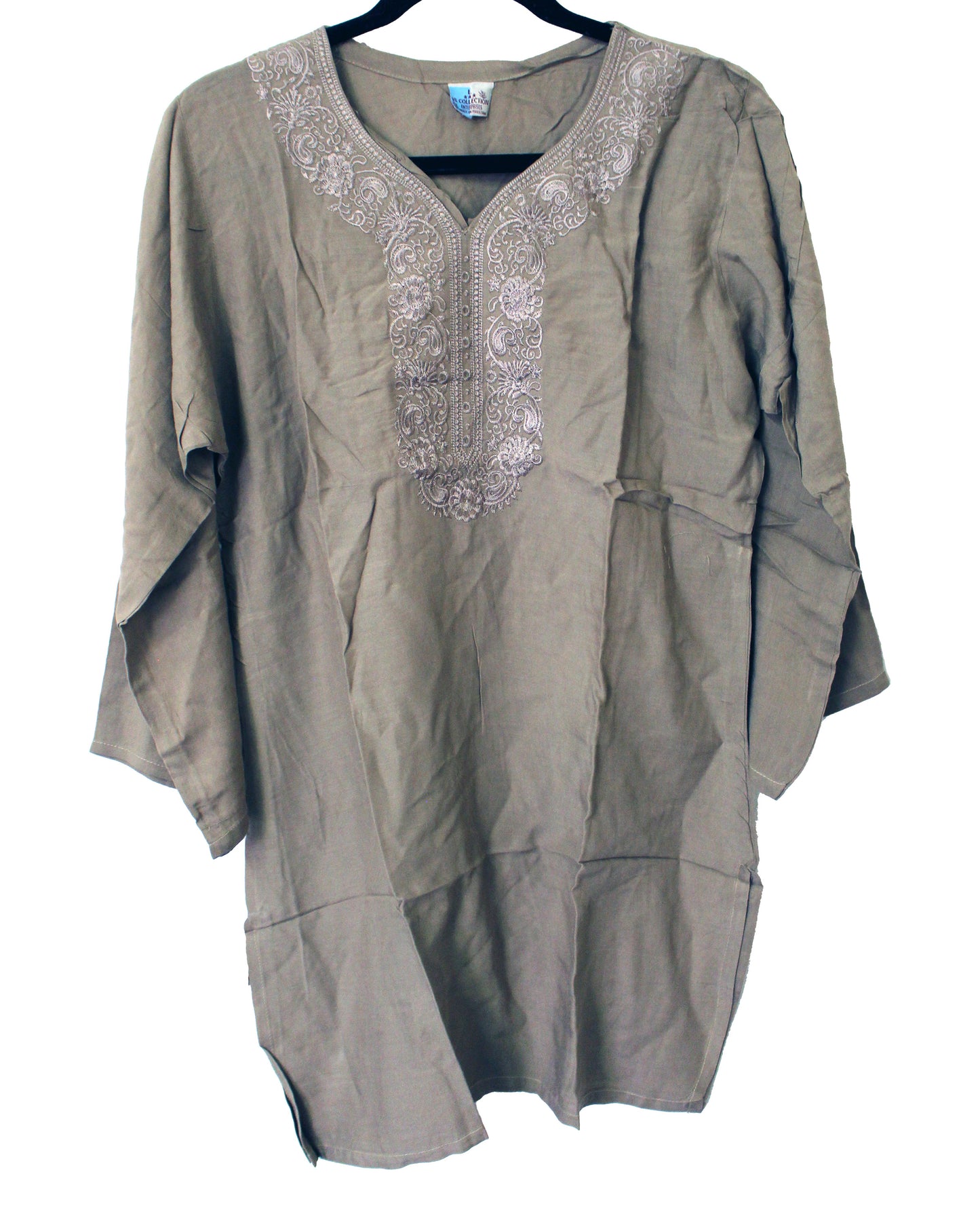 VL Collection Enterprises Embroidered Kurti Longsleeve Top Size Large (Khaki)