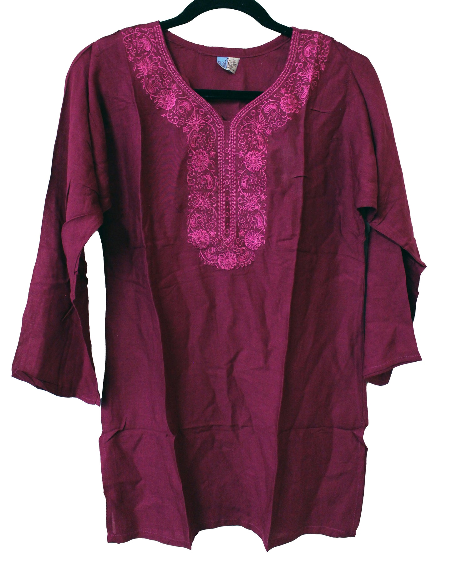 VL Collection Enterprises Embroidered Kurti Longsleeve Top Size Medium(Burgundy)