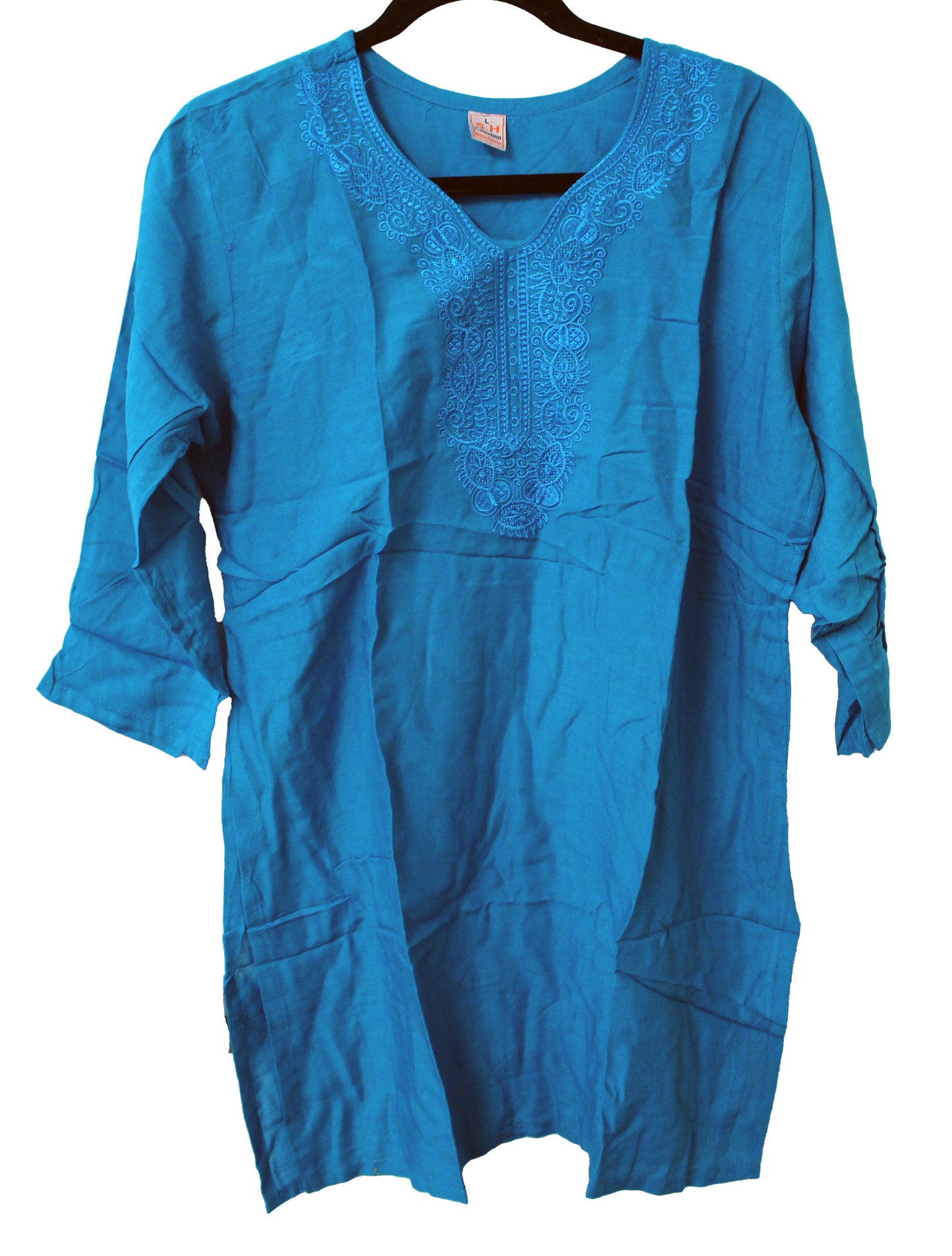 SH Collection Embroidered Kurti Longsleeve Top Size Large (Turquoise)