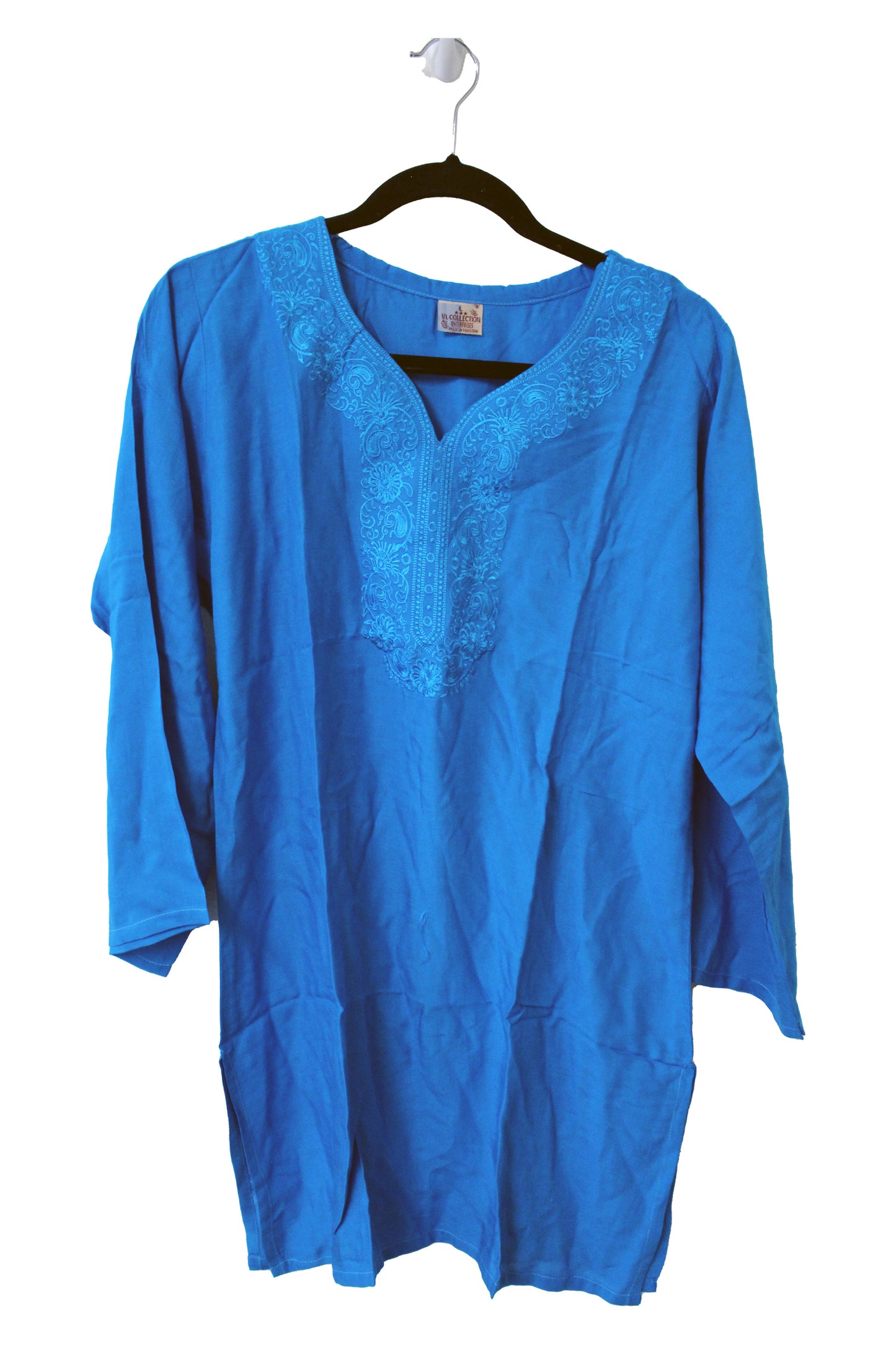 VL Collection Enterprises Embroidered Kurti Longsleeve Top - Large (Light Blue)