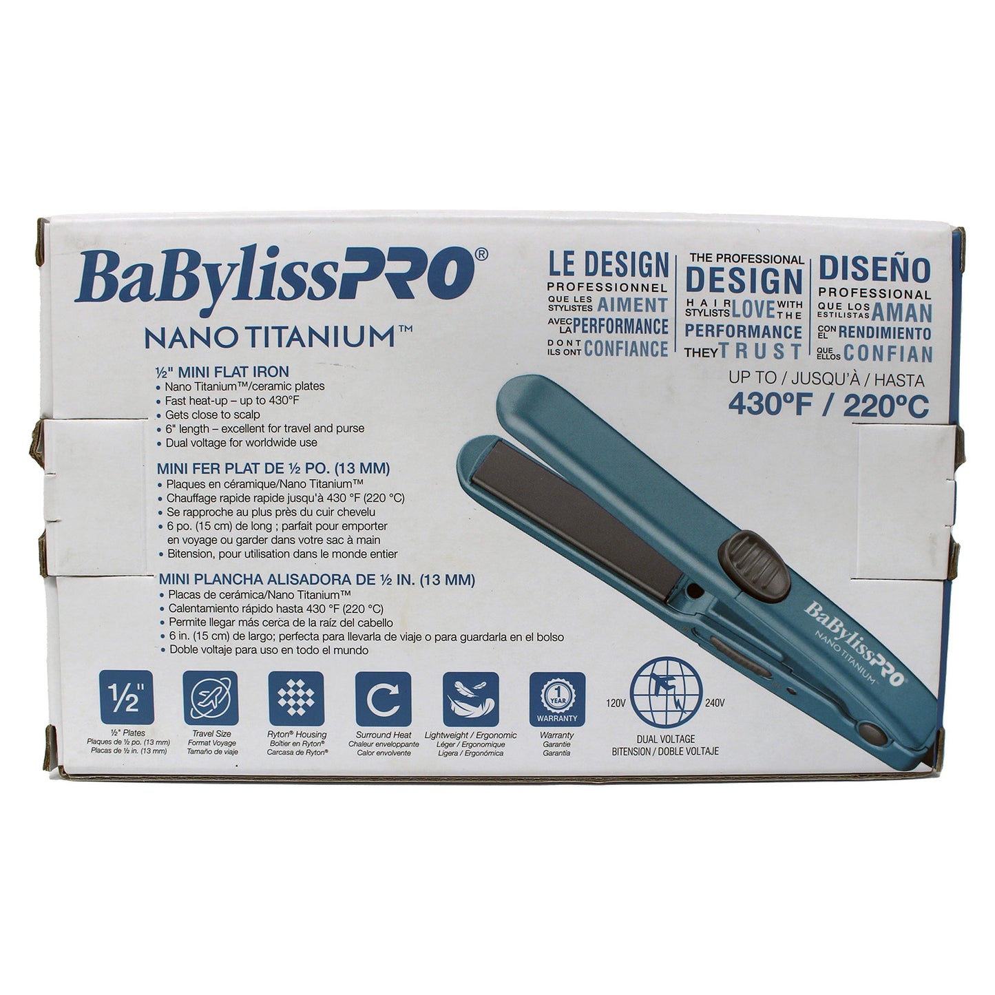 BabylissPRO Nano Titanium Mini Flat Iron 1/2 Inch 1 Count