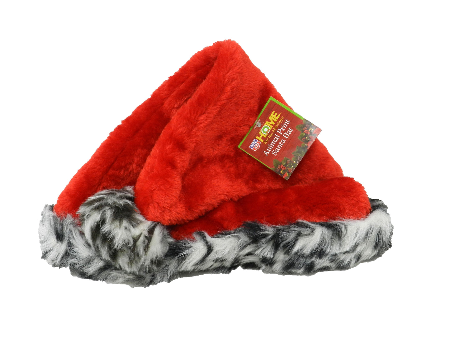 Home For The Holidays Animal Print Santa Hat Red/White