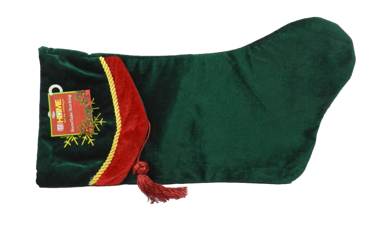 Home For The Holidays Snowflake Green Stocking With Tassel 1 Count