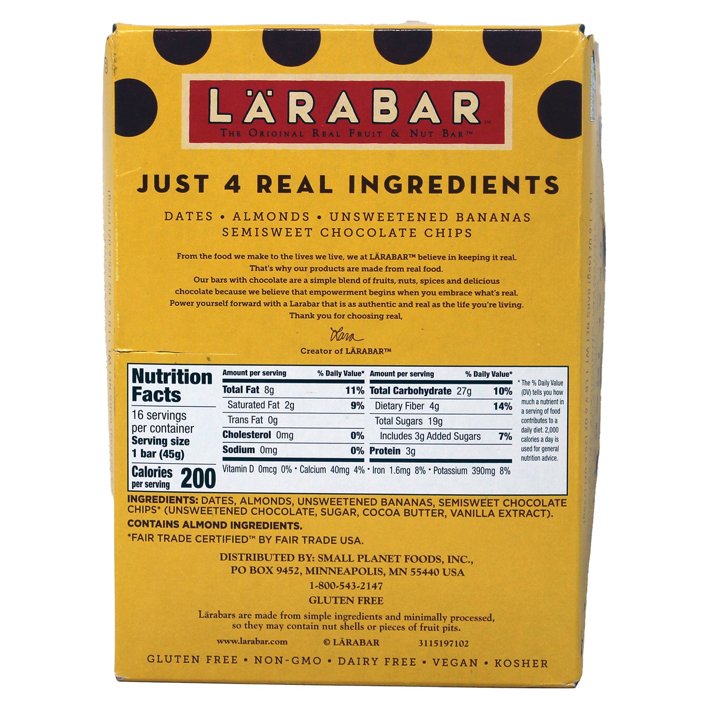 Larabar Banana Chocolate Chip 1.60 Ounces Each Pack of 16