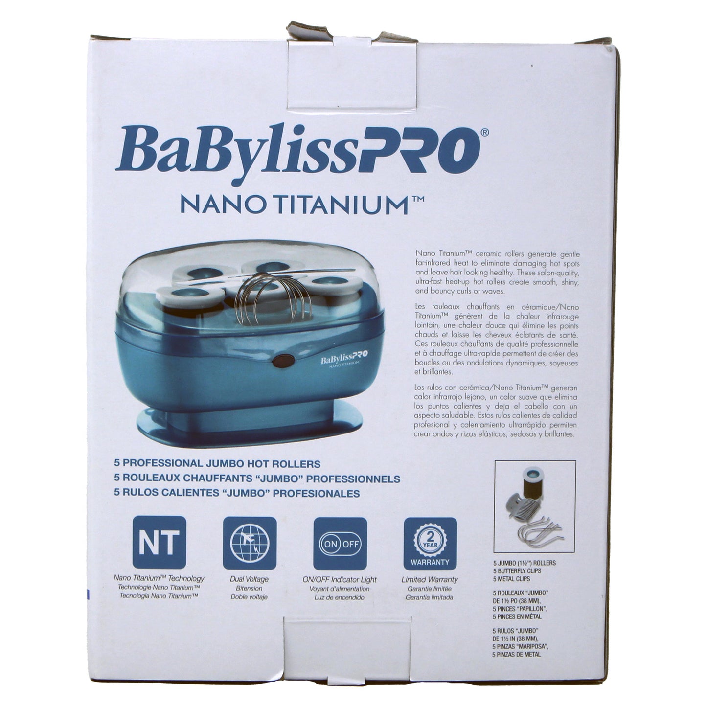 BaBylissPRO Nano Titanium Jumbo Hot Rollers, 5 Count OPEN BOX