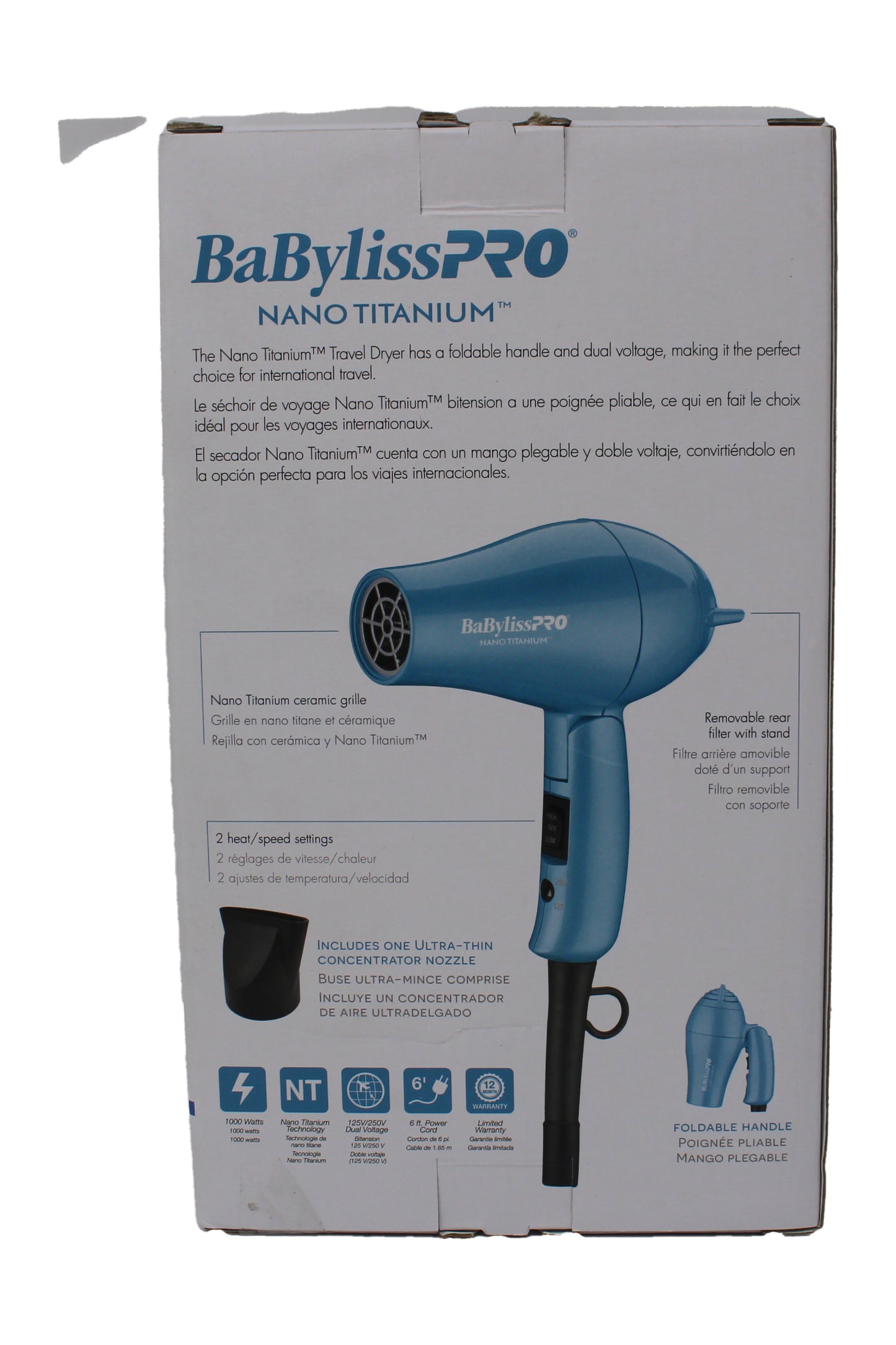 BaBylissPRO Nano Titanium Travel Dryer 1000 W Blue