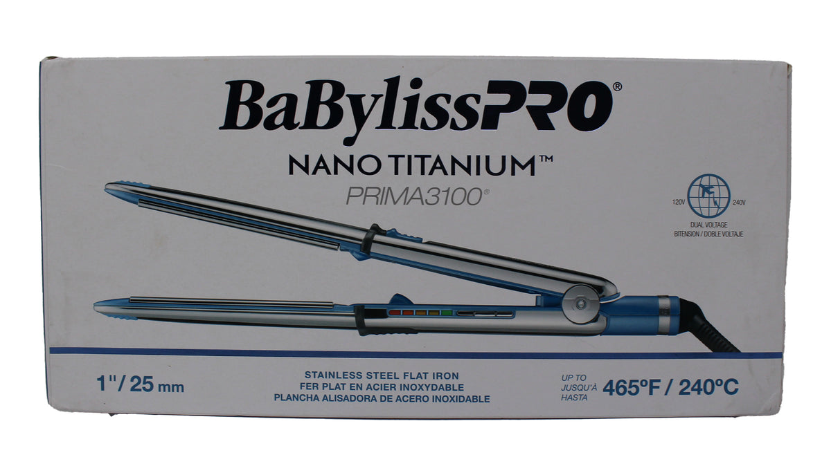 BabylissPRO Nano Titanium Prima 3100 Ionic Stainless Steel Flat Iron 1"