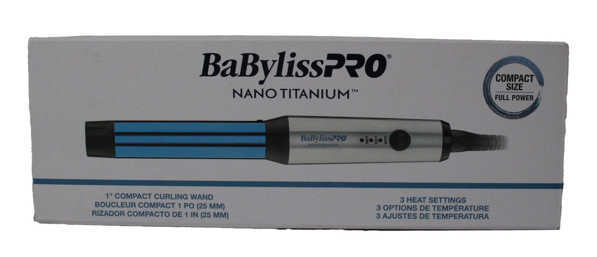 BaBylissPRO Nano Titanium Professional Curling Wand 1" Compact Travel Size