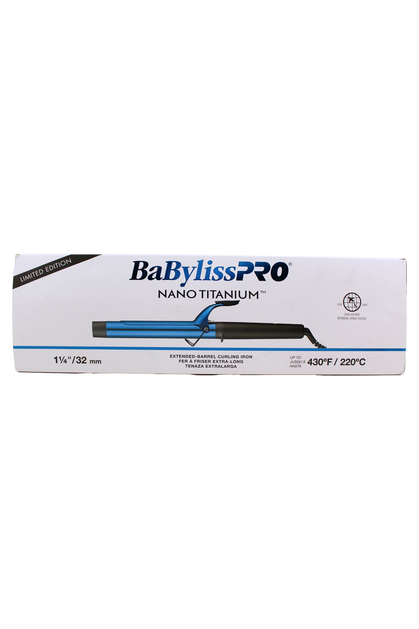 BaByliss Pro Nano Titanium Extended-Barrel Curling Iron 1 1/4", Blue/Black