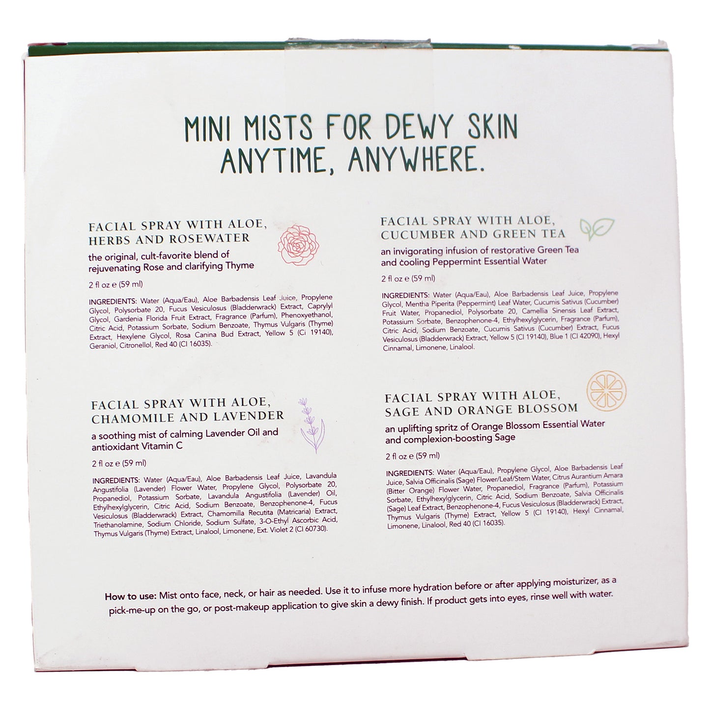 Mario Badescu Mini Mist Facial Spray Collection, 2 Fl Oz (Pack of 4)