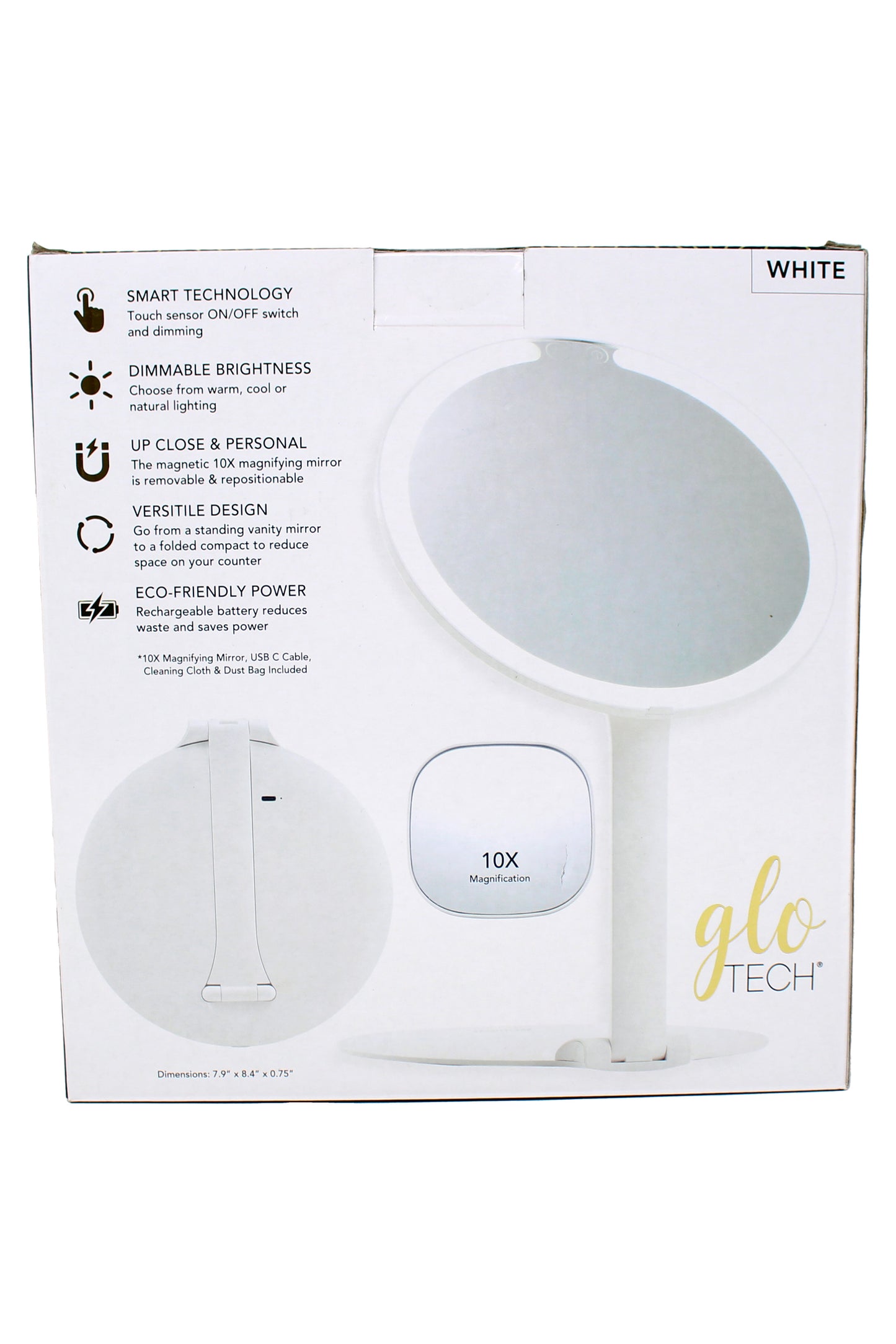 Glo Tech Foldable Travel LED Mirror (White)