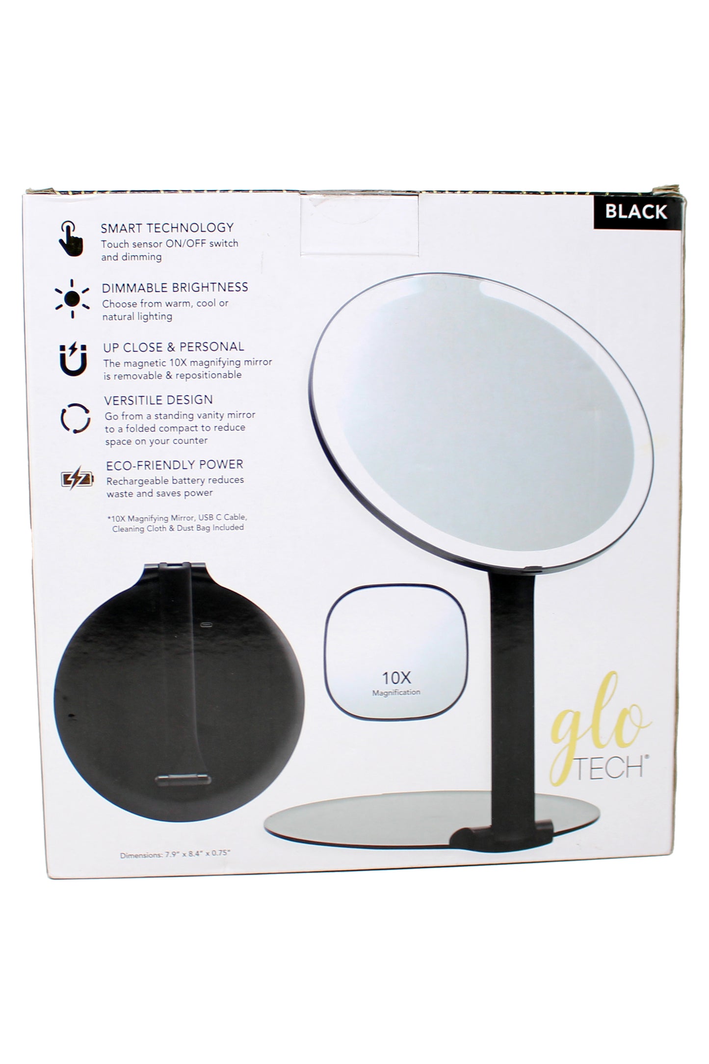 Glo Tech Foldable Travel LED Mirror (Black)