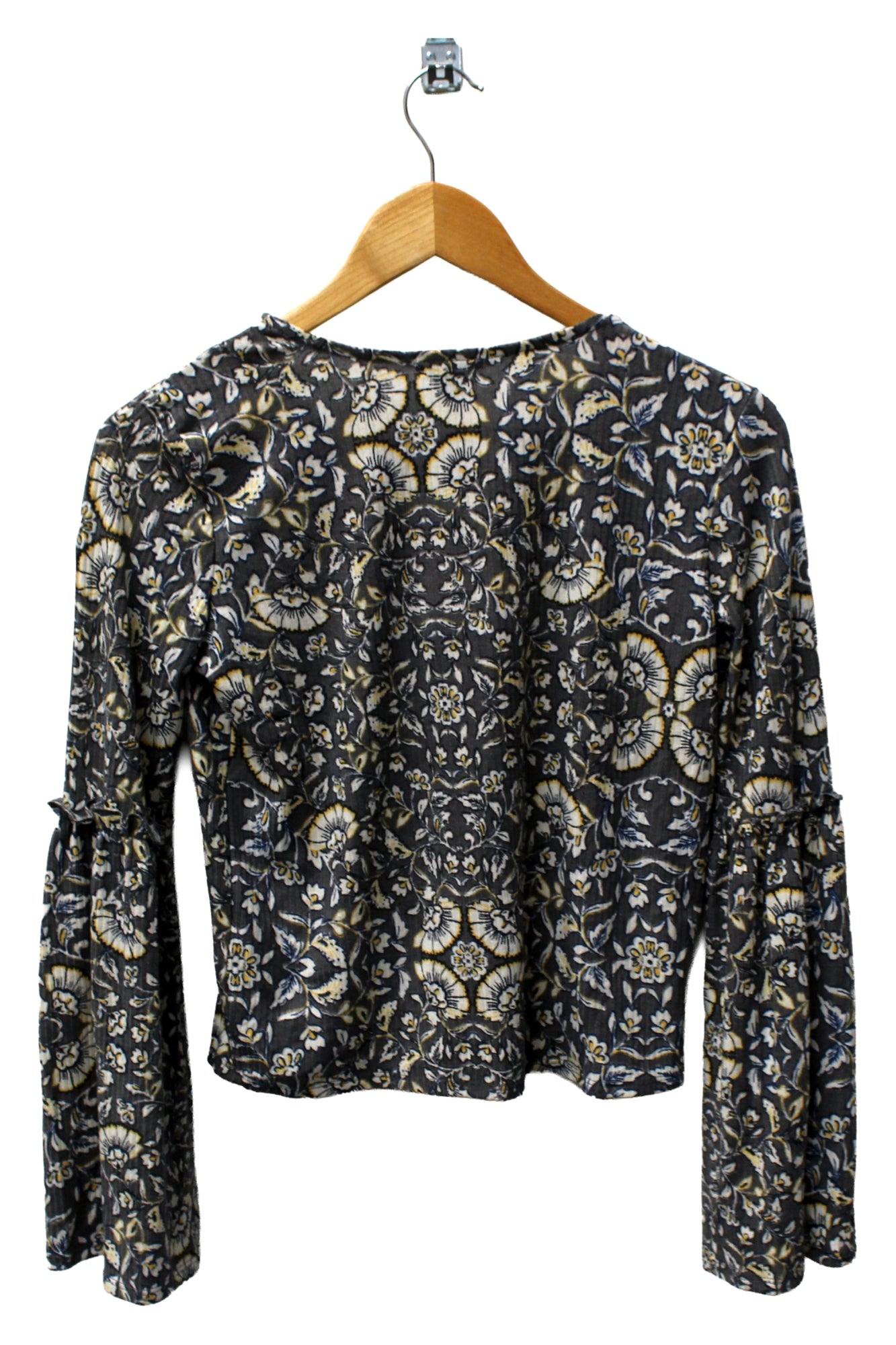 Love Fire Grey Floral Long Sleeve Shirt Small
