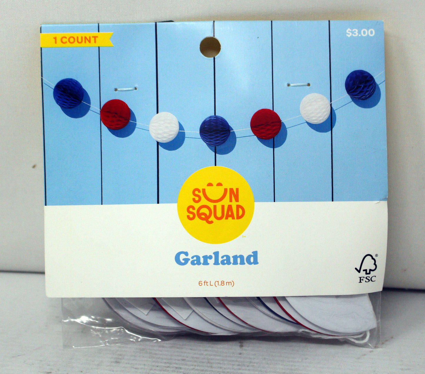 Sun Squad Mini Honeycomb Red/White/Blue Garland 1 Count