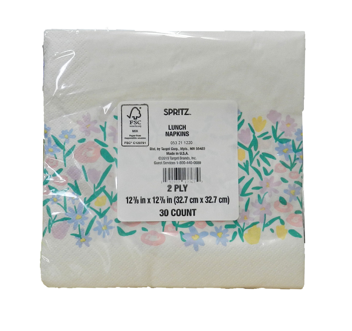 Spritz 2Ply White Flower Napkins 12 7/8" X 12 7/8" Inch Square 30 Count