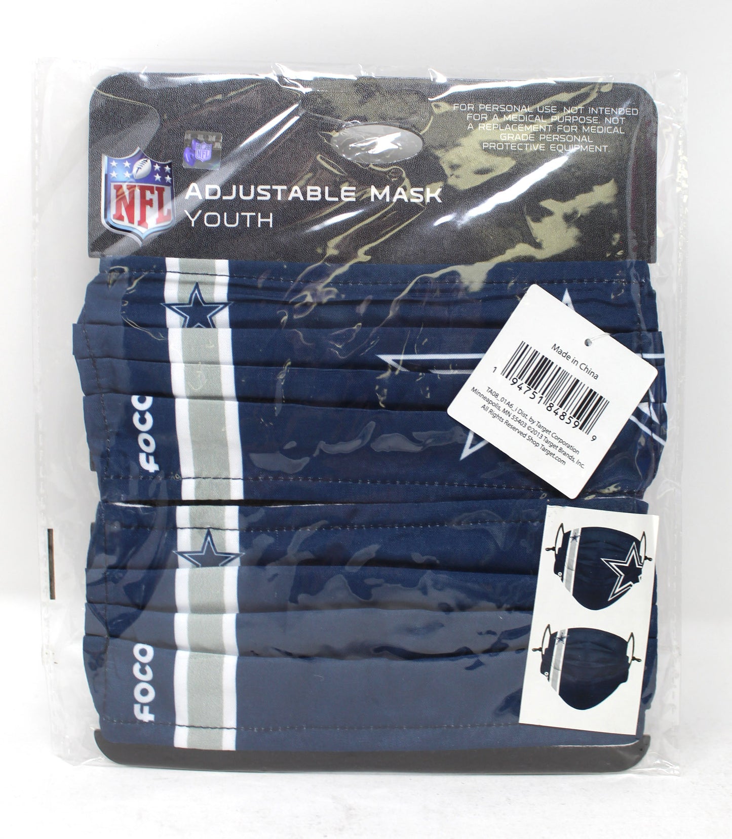 FOCO NFL Dallas Cowboys Team Youth Masks 2 Count