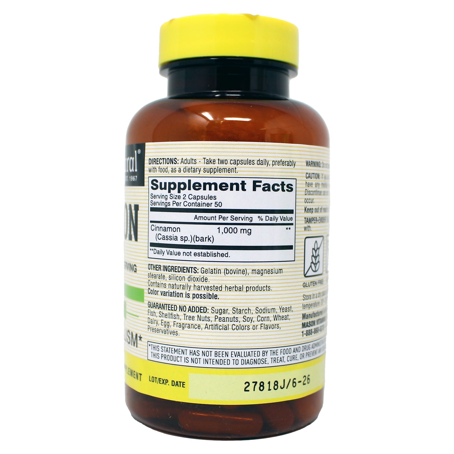 Mason Natural Cinnamon 1000 MG Sugar Metabolism 100 Capsules