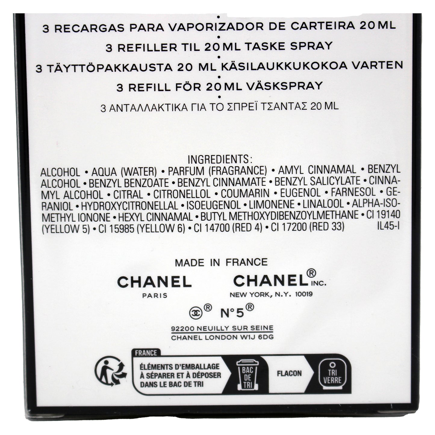 Chanel No 5 Eau De Toilette Purse Spray Refills 3 X 20ML