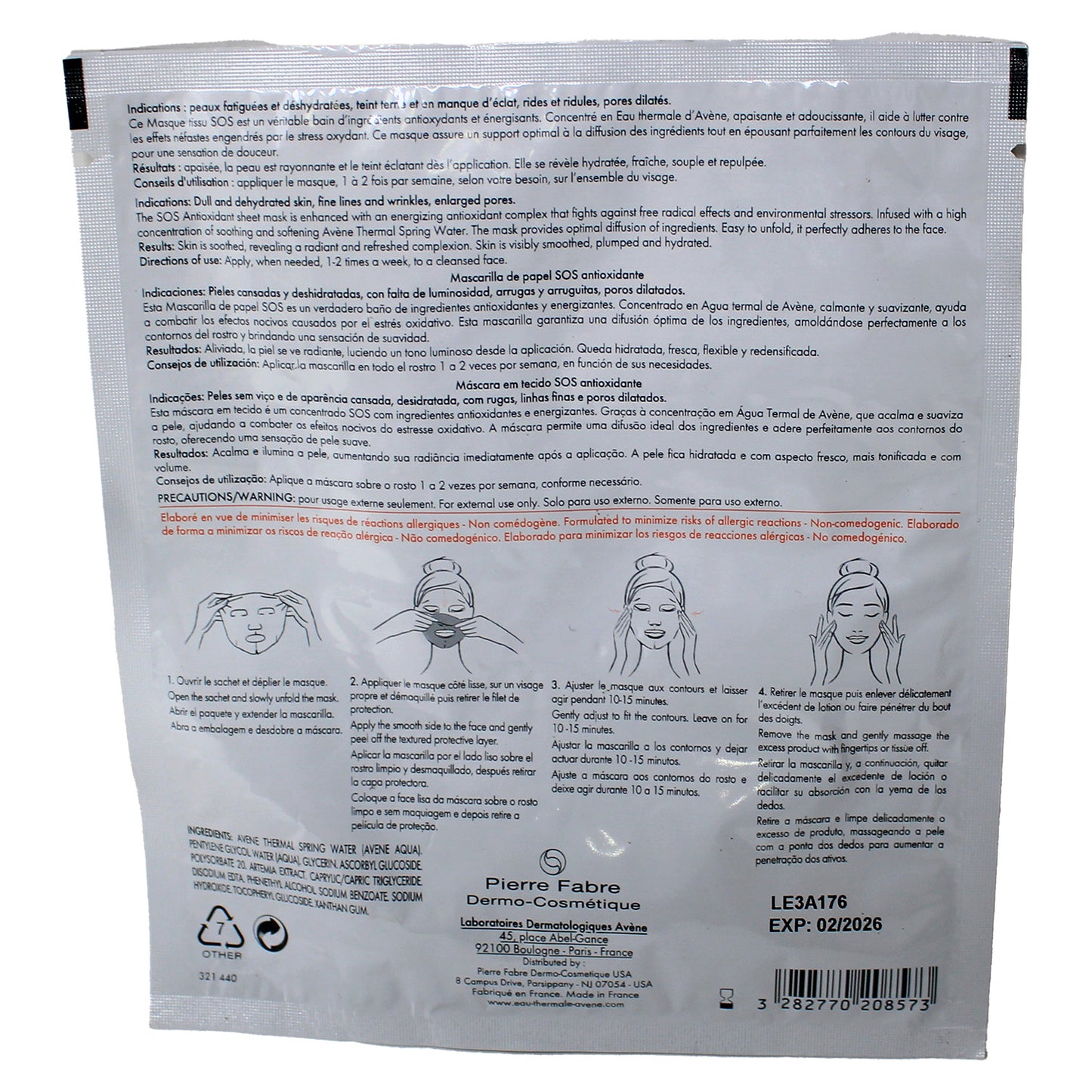 Avene A-Oxitive SOS Antioxidant Sheet Mask 0.6 Ounce (1 Sheet Mask)