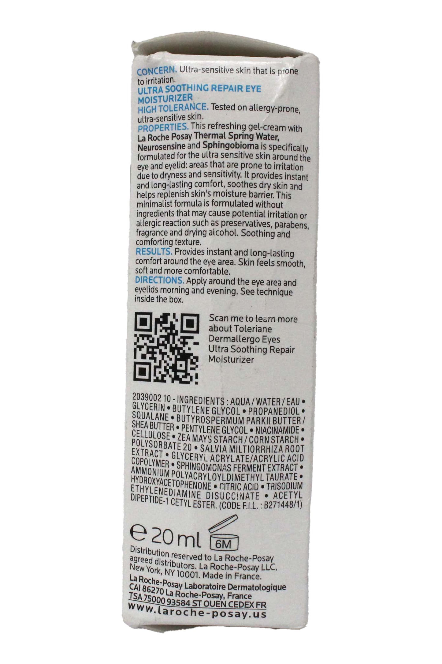 La Roche Posay Toleriane Eye Cream Soothing Repair Moisturizer 0.66 Ounce