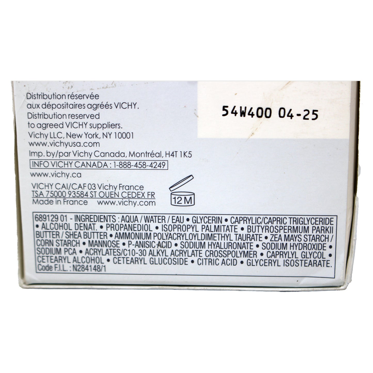 Vichy Aqualia Thermal Fragrance Free 48HR Rehydrating Cream 1.69 Ounces