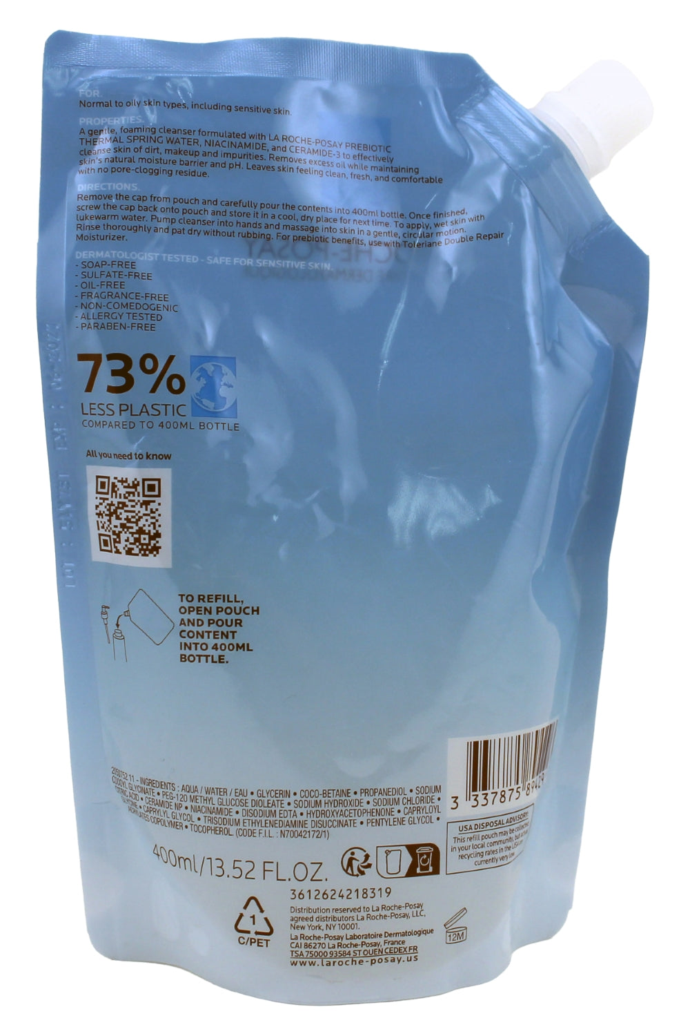 La Roche Posaay Toleriane Purifying Foaming Cleanser For Normal To Oily Skin Refill Pack 13.52 Fl Ounce