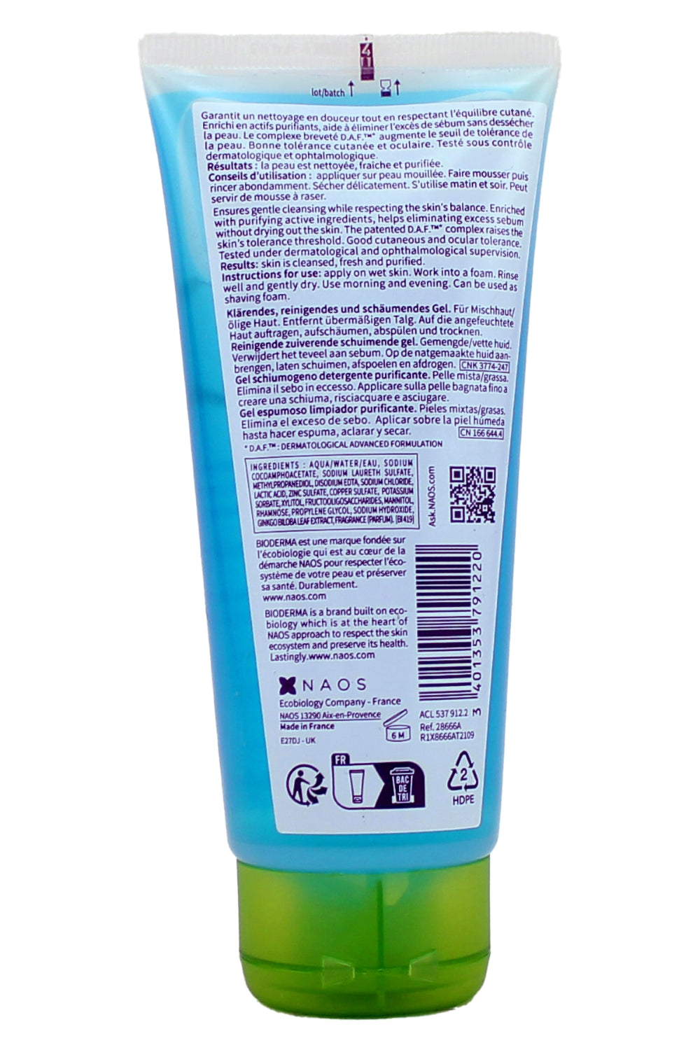 Bioderma Gel Moussant Purifying Cleansing Foaming Gel Combination Oily Skin 3.4 Fl Ounce