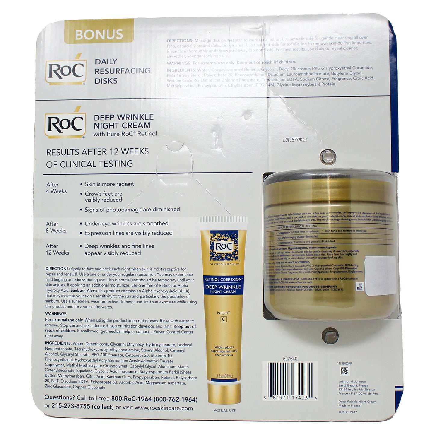 Roc Retinol Correxion Deep Wrinkle Night Cream Duo & Resurfacing Disks Pack