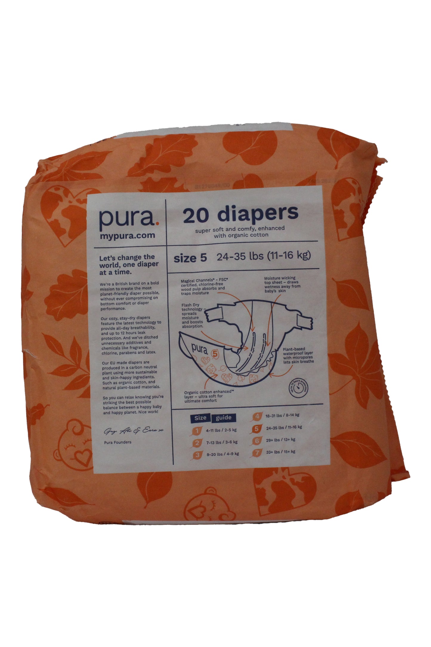Pura Size 5 Eco-Friendly Diapers, 1 Pack of 20