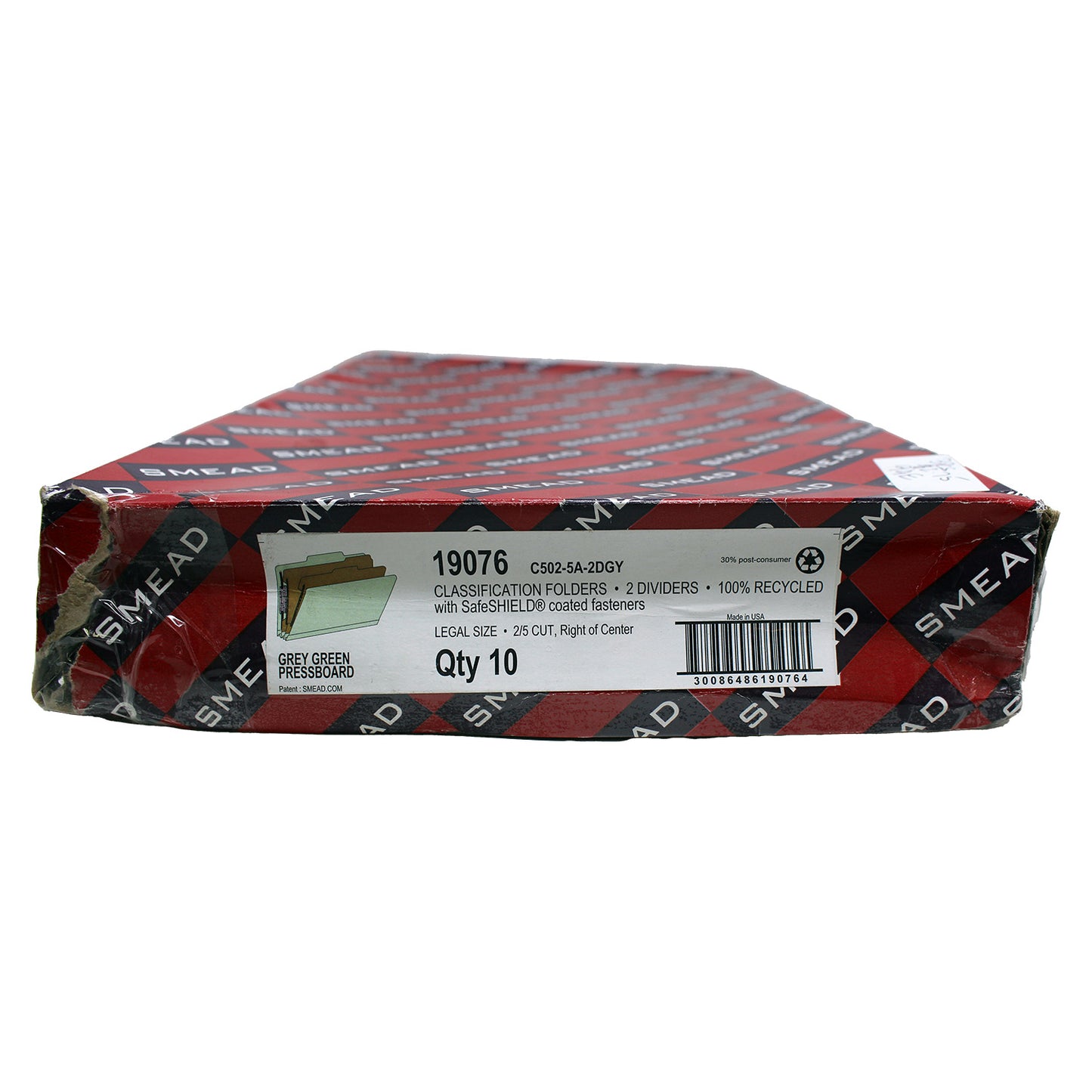 Smead Pressboard Classification Folders with SafeSHIELD Fasteners Gray/Green