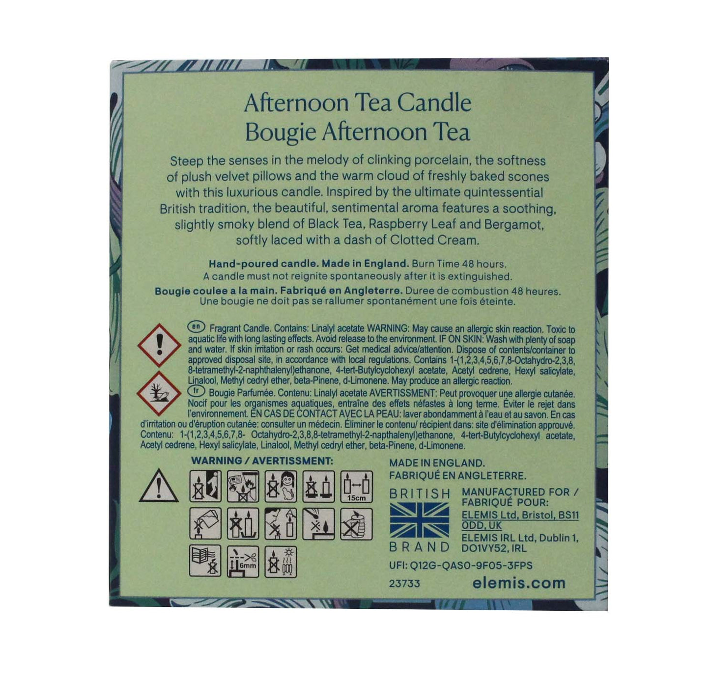 Elemis Afternoon Tea Black Tea Bergamot Raspberry Leaf Scented Candle 7.05 Ounce