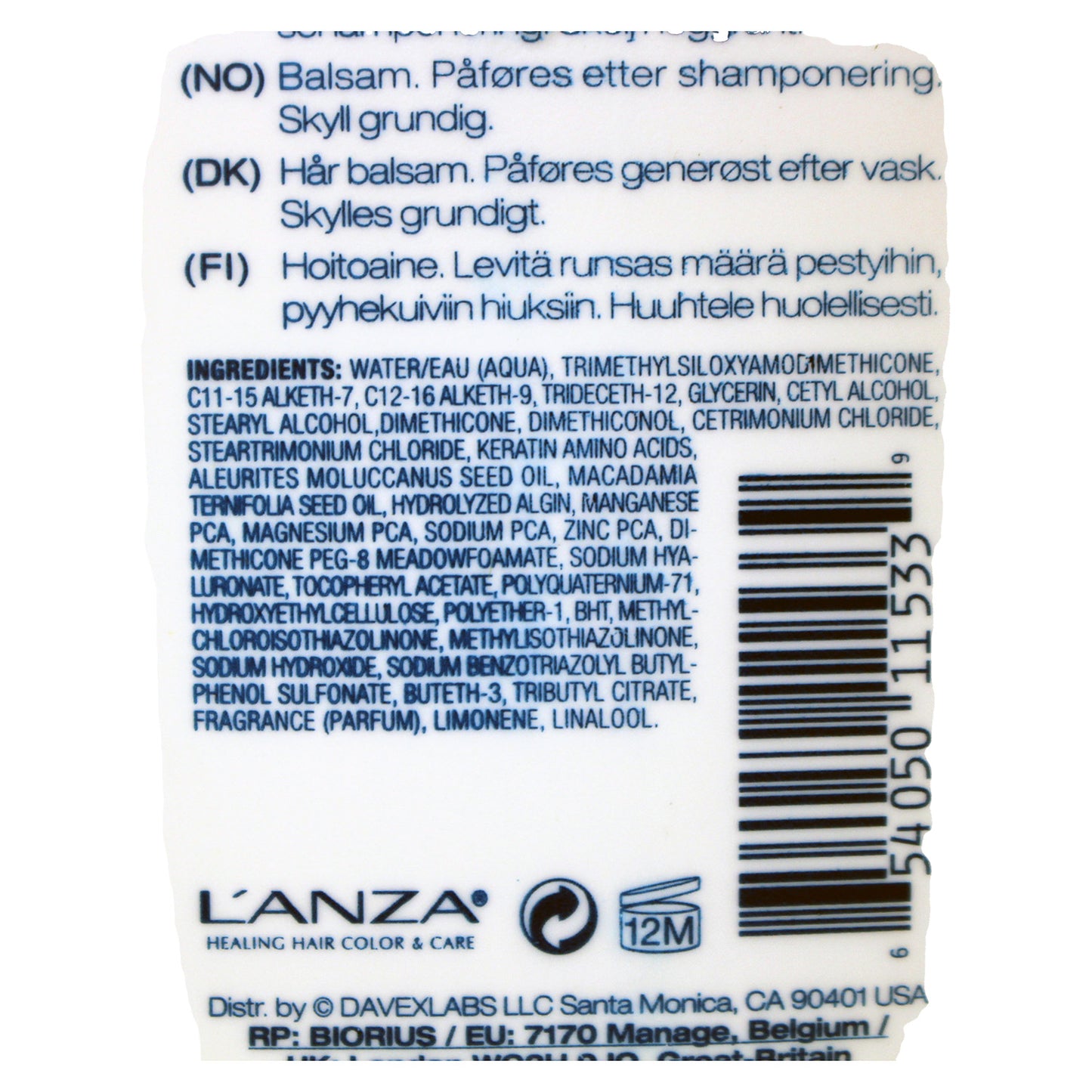 L'ANZA Healing Moisture Kukui Nut Conditioner, 33.8 Fl Oz