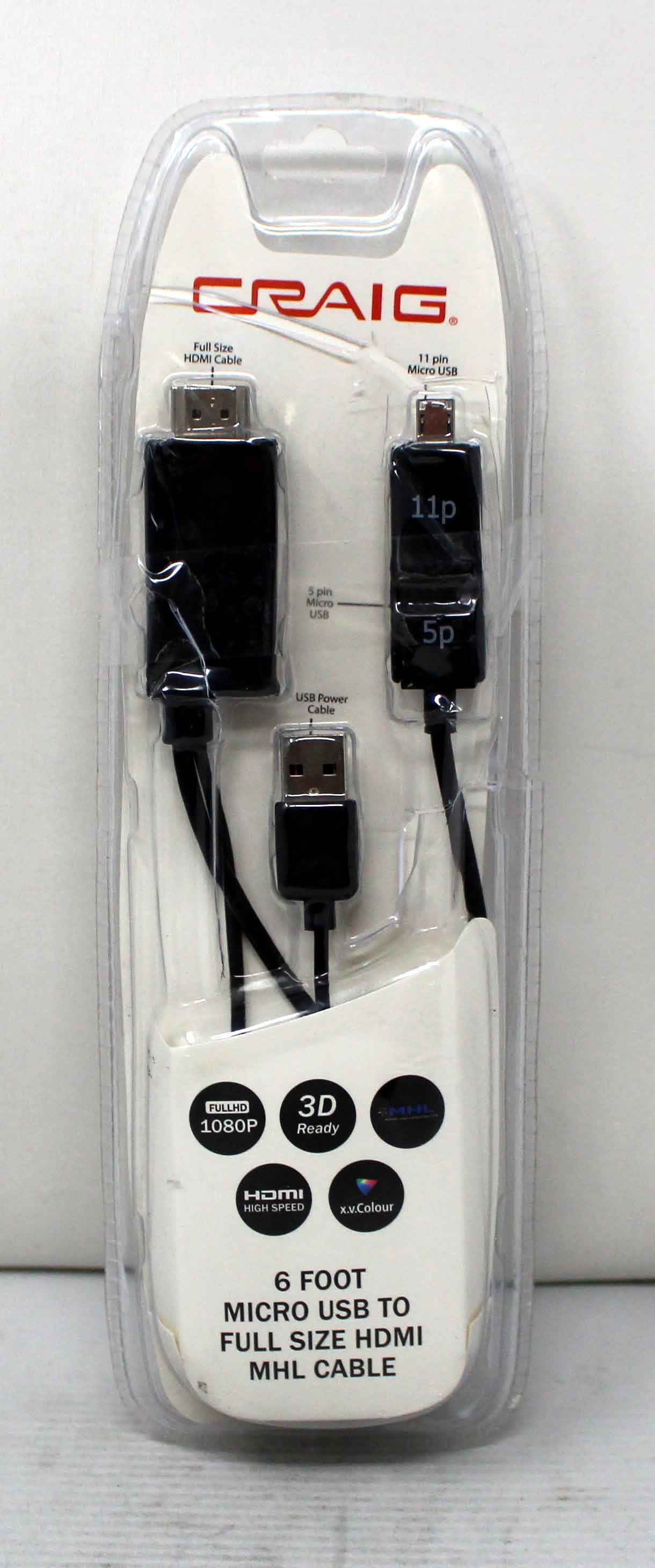 Craig Electronics 6-Foot Micro USB to Full Size HDMI MHL Cable (See Description)