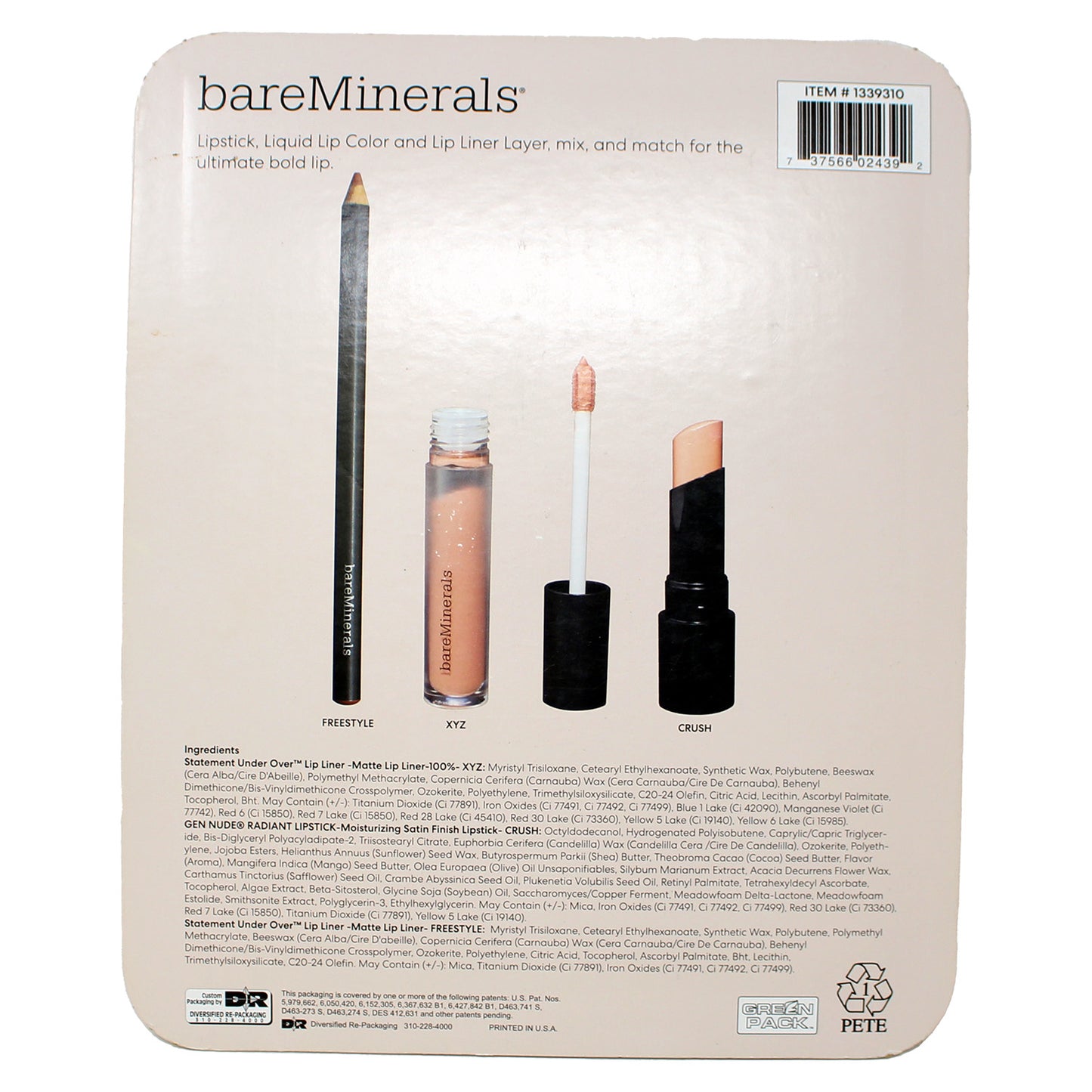 bareMinerals Gen Nude 3 Piece Lip Wardrobe Crush-XYZ-Freestyle