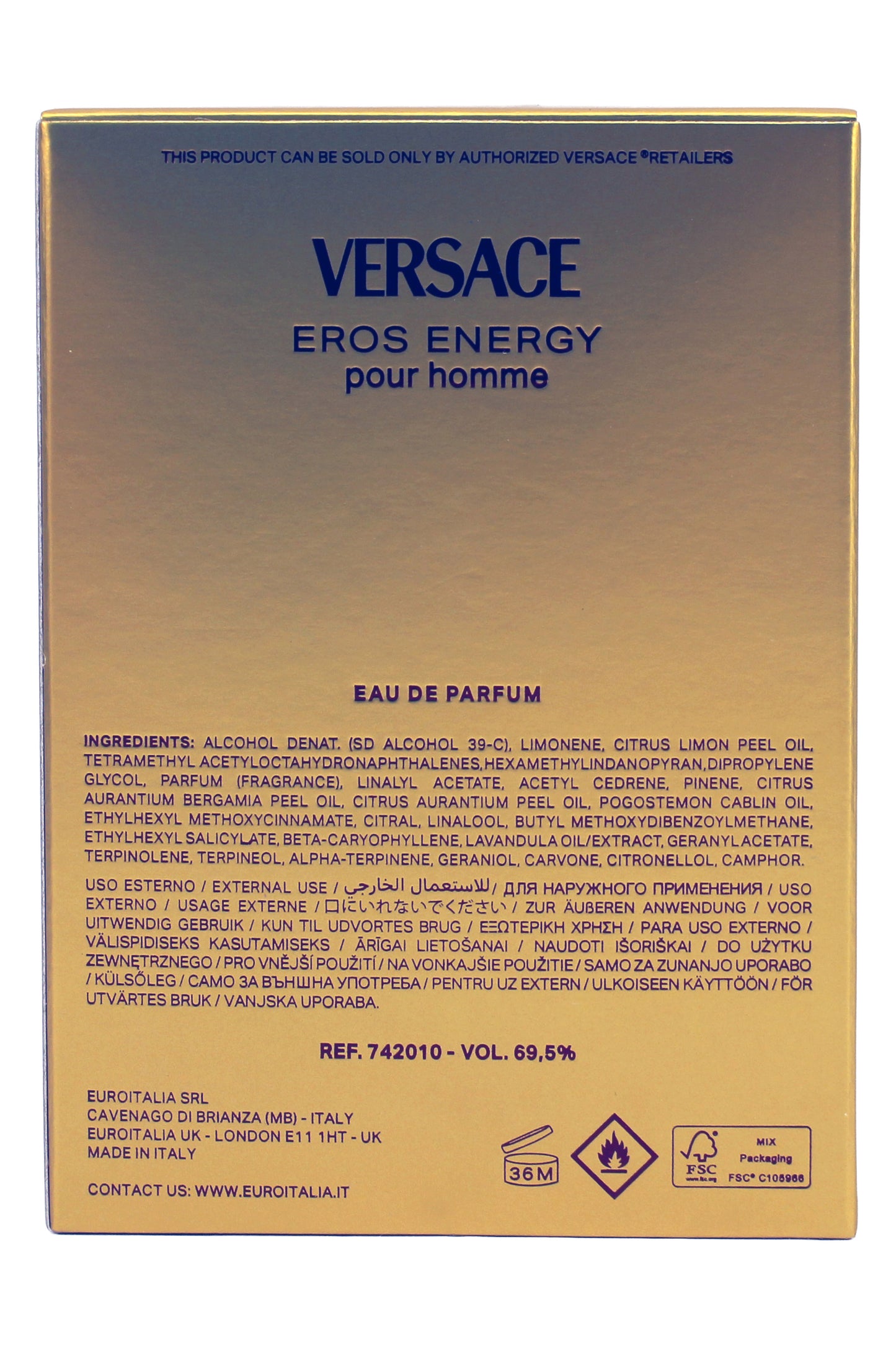 Versace Eros Energy Pour Homme Eau De Parfum Spray 3.4 Fl Ounce