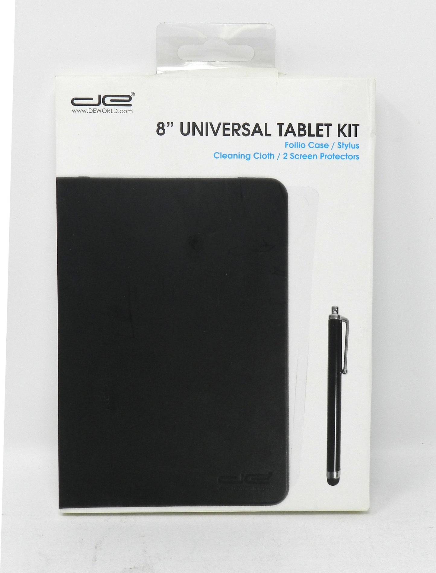 DeWorld Universal 8 Inch Tablet Kit w Case, Stylus, Cleaning Cloth, 2 Screen Pro