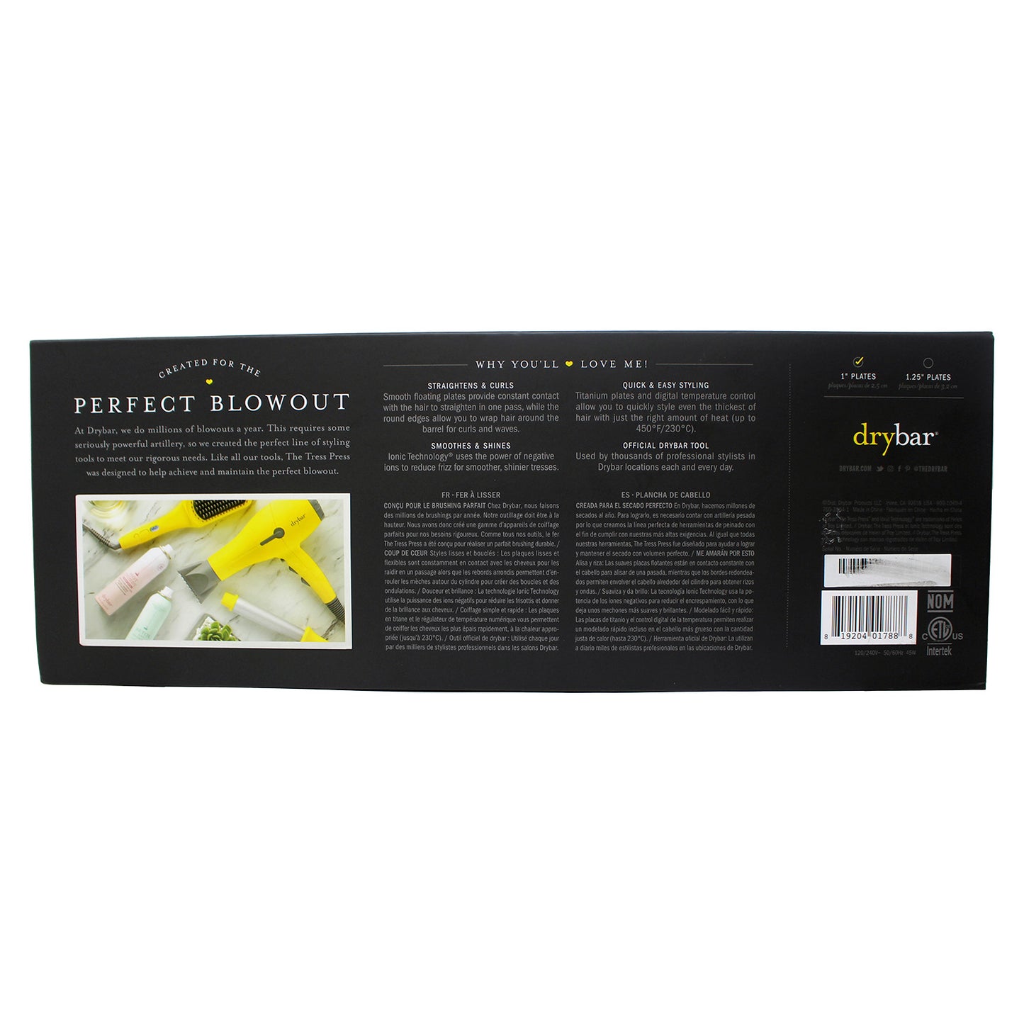 Drybar The Tress Press Straightening Iron Titanium Plates 1" Yellow 1 Count