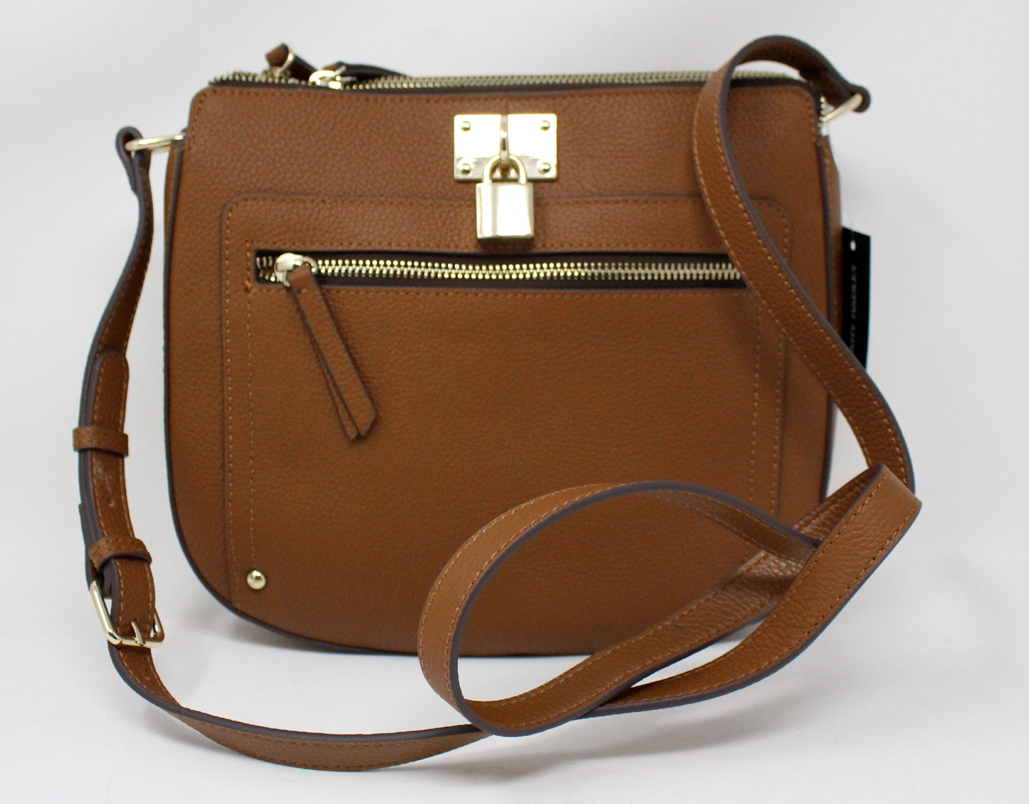 Hilary Radley Leather Maya Crossbody Purse Cognac Brown