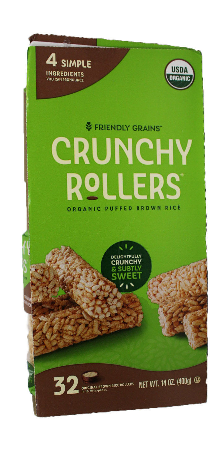 Friendly Grains Crunchy Rollers Organic Puffed Brown Rice 0.9 Ounce (16 Count)