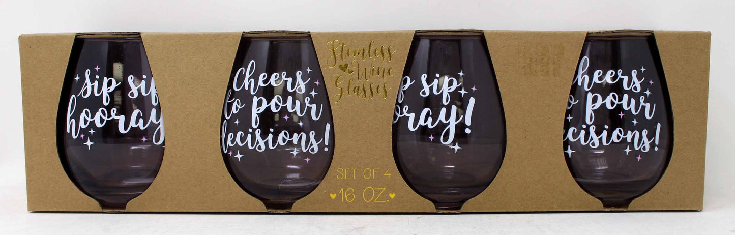 TMD Stemless Wine Glasses 16oz, Set of 4
